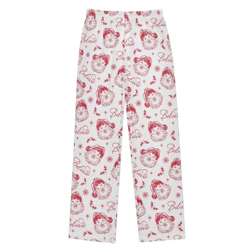 CaTaKu Boys Christmas Santa Clause Holly Pants for Boys Girls Wide Leg Sweatpants Kids Long Bottoms with Pockets Size 6-14Y