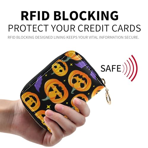 GAIGEO Halloween Pumpkins Bats Black Wallets for Women Zip Around Card Holder Wallets RFID Blocking Compact Coin Purse Pouch with Zipper2