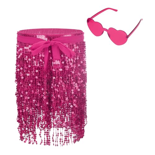 Jupes à paillettes femme avec franges et lunettes cœur PATIKIL