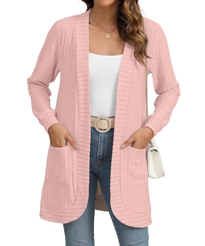 Image of YSYOKOW Cardigan Sweaters for Women Long Sleeve Open Front with Pockets | Long Cardigans for Women Lightweight Soft Casual Dressy Loose Fit Cardigan Sweater with Pockets for Work and Office