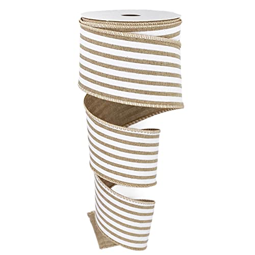 Leecogo Burlap Ribbon Wired,2 1/2”x10 Yard,White Stripe Rustic Ribbon for Easter, Christmas, Wreath, Spring, Summer, Wedding, Baby Shower, Birthday