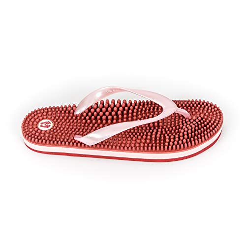 Revs Reflexology Massage & Acupressure Premium Flip Flops in Metallic Marsala & Pink for Ladies. Wear for Increased Blood Flow, Circulation, Energy, Recovery and Overall Better Health & Wellbeing.