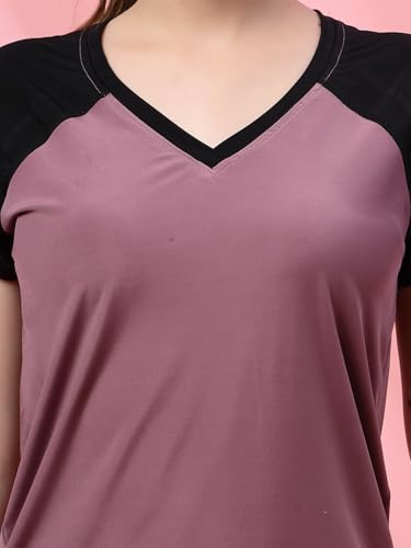 Image of UZARUS Women's V-Neck Regular Fit Gym T-Shirt | Soft Lightweight & Stretchable Fabric | Activewear Top for Workout Yoga Running Exercise Casual Wear