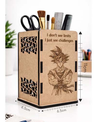 Image of Goku Wooden Pen Stand | Anime Pencil Holder for Study Table | Dragon Ball Z Desk Accessories