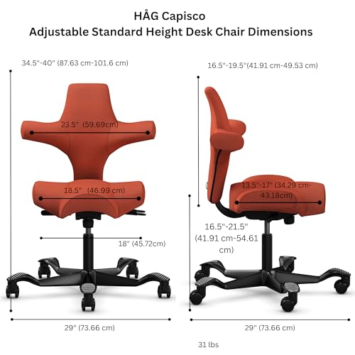 Image of HAG Capisco Standard Chair-Black Frame-Upholstered Burnt Red