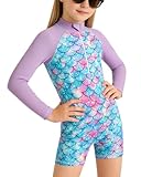 BOVOSHA Girls Swimsuit Kids Mermaid One-Piece Bathing Suit Swimwear for Toddler Long Sleeve Rash Guard Size 3-14 Years (Purple, 7-8 Years)