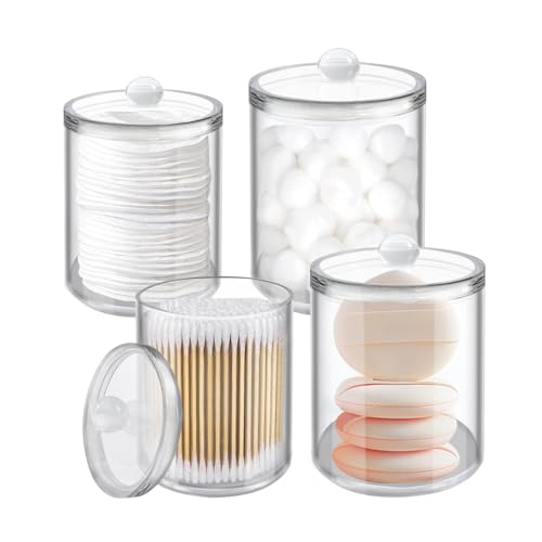 YOLCAR 4 Pack Cotton Swab Holder, Clear Acrylic Jars with