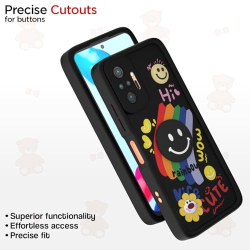 Image of Pikkme Back Cover for Redmi Note 10 Pro /Note 10 Pro Max | Soft Silicone| Cute Rainbow Smile & 3D Cartoon Flower Design | Shockproof Raised Camera Protection Bumper Case (Black)