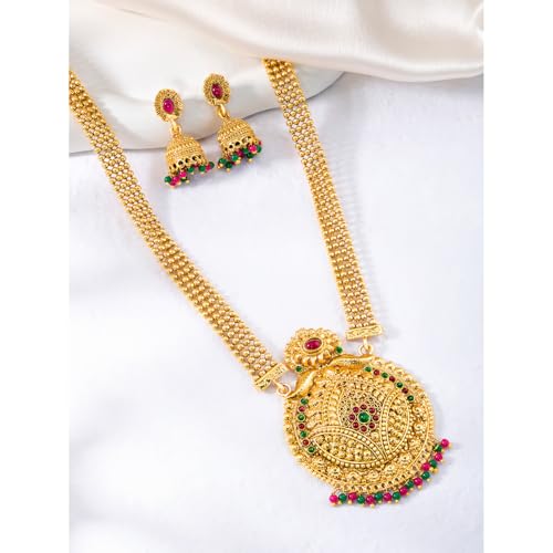 Image of Peora Gold Plated Bridal Jewellery Set with Kamarband Gift for Women Indian Traditional Ethnic Wedding