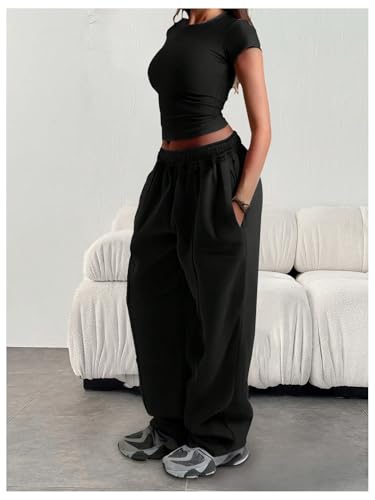 SHENHE Women's Straight Leg Elastic Waist Sweatpants Open Bottom Athletic Lounge Loose Pants2