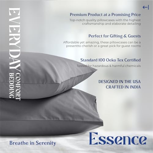 Image of Mayfair Linen Organic Cotton Queen Pillow Cases Set of 2, Soft, Dark Grey