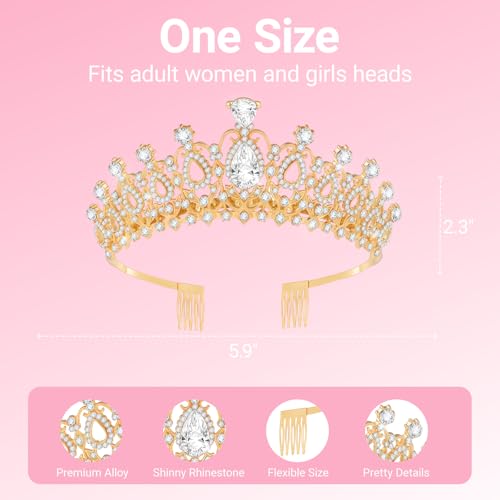 Birthday Tiara and Crown with Sash, Birthday Tiara for Women Party (Gold)