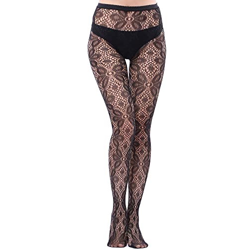 Image of KACOLOR Women Fishnet Stockings Patterned Tights Thigh High Black Lace Leggings High Waist Tights Pantyhose