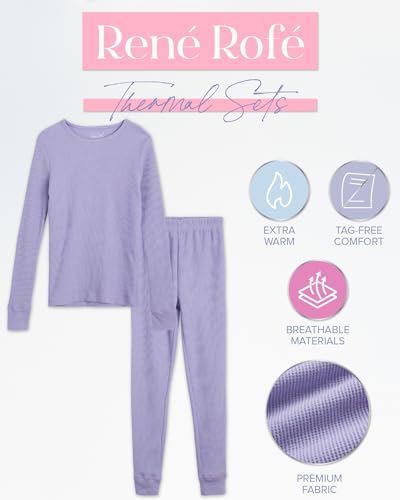 Rene Rofe Girls’ Thermal Underwear Set – 4 Piece Waffle Knit Top and Long Johns (2T-16)2