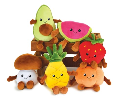 Jemini FRUITY'S 024144-Cazuela (6 Frutas y Verduras de Peluche +/-17 cm, Suave y esponjosa para niños), Multicolor (CIJEP 024144)