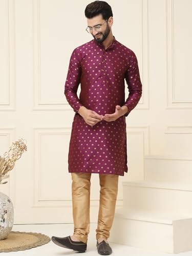 Image of SOJANYA (Since 1958 Men's Silk Blend Booti Kurta with Gold Churidaar Pyjama