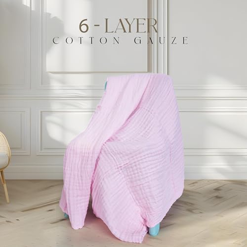 Image of Muslin Baby Bath Towel Newborns Super Soft High Absorbent Cotton 6 Layer Towel Infants Toddlers Kids Boys Girls (105 * 105 CM, Pink)
