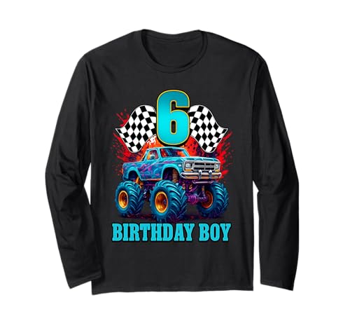 6° compleanno retrò Monster Truck 6 anni ragazzi ragazze bambini Maglia a Manica