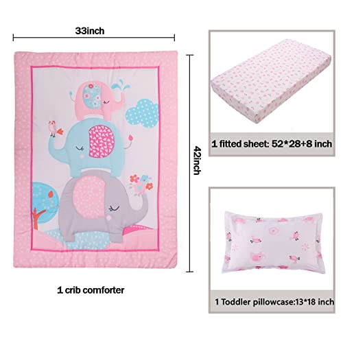 Geapul 6Pcs Soft Crib Bedding Set For Boy Girl,Crib Quilt,Crib Sheet *2,Toddler Pillowcase*2,Crib Skirt Machine Wash Animals Elephant Dinosaur Crib Bedding Set #TOP2
