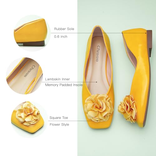 Image of C.Paravano Ballet Flats for Women | Women's Flats | Square Toe | Slip On Dress Shoes | Satin Flower Shoes