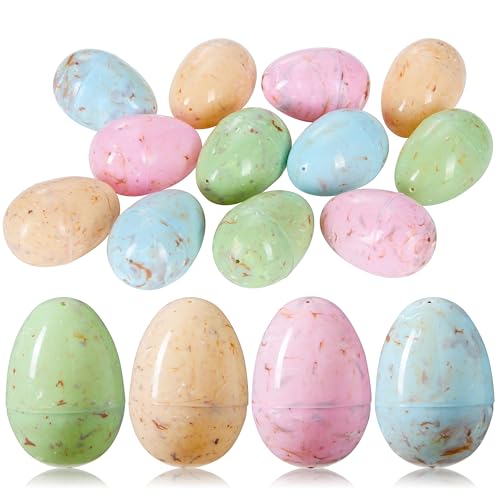 JOYIN 12 PCS Plastic Easter Marble Printed Eggs, 3.15' Multicolor Fillable Empty Eggs for Easter Hunt, Basket Stuffers, Candy Treats, Classroom Prize, Holiday Supplies and Party Favor