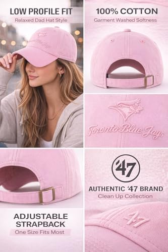 47 Toronto Blue Jays Pink Dad Hat – Adjustable Strapback Baseball Cap, 100% Cotton, Unstructured Relaxed Fit, Curved Brim, Unisex Adult - 5