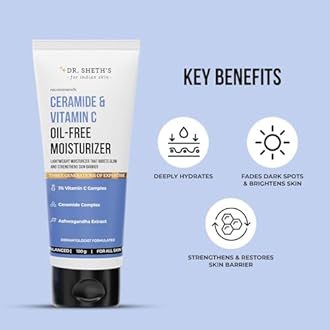 Dr. Sheth's Ceramide & Vitamin C Oil - Free Moisturizer| Lightweight Moisturizer To Hydrate & Brighten Skin | With Vitamin C, Ceramide & Ashwagandha | For Women & Men | 100G