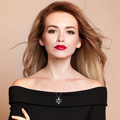 Ursilver Love Heart Emerald Birthstone Necklace - S925 Sterling Silver Birthstone Necklace May Birthstone Necklace Mothers Day Gifts Christmas Gifts Jewelry Gifts For Women Mom Wife Grandma #TOP1