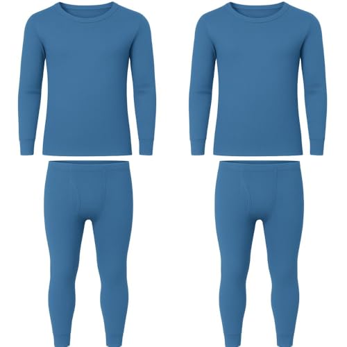 Image of Deck and Beach Men’s 2-Pack Thermal Underwear Set – Long Sleeve Top & Long Johns, Winter Base Layers (Blue, Medium)