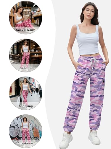 Image of Cromoncent Girls & Womens Camo Print Cargo Pants Outdoor Lightweight Jogger Baggy Pants, 6 Years - XX-Large