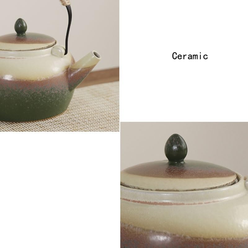 Complete Set of Home Afternoon Tea Cups with A Retro Rough Ceramic Kiln Transformed Into Peacock Green