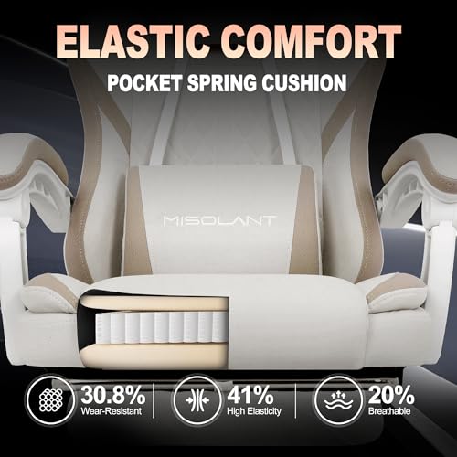 Image of Misolant Gaming Chair, Fabric Gamer Chair with footrest for Adults, High Back Ergonomic Computer Game Chair with Adjustable Headrest and Massage Lumbar Support, 90-155 Recline Free, Beige