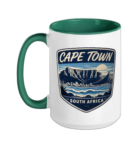 Cape Town South Africa Vintage Travel Badge Ceramic Mug, Dark Green/White, 15oz