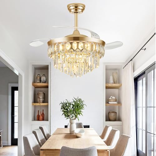 Image of FIDGRA 42'' Fandelier Ceiling Fan with Light, Chandelier Fan, Gold