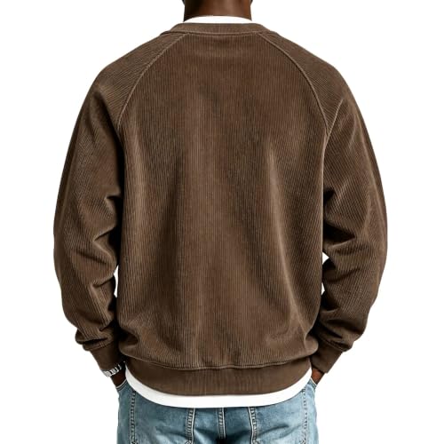 Men's Corduroy Shirt 2 in 1 Comfy V Neck T Shirt Long Sleeve Shirts - image 4
