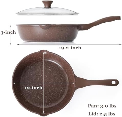 SENSARTE Nonstick Deep Frying Pan Skillet, 12-inch Saute Pan with Lid, Stay-Cool Handle, Chef Pan Healthy Stone Cookware Cooking Pan, Induction Compatible, PFOA Free (Toffee Brown)