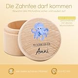 Bärenfreunde - Milchzahndose personalisiert aus Holz mit kinderfreundlichem UV-Druck - Zahndose Milchzähne als Erinnerung an die ersten Zähnchen (Tintenfisch blau)