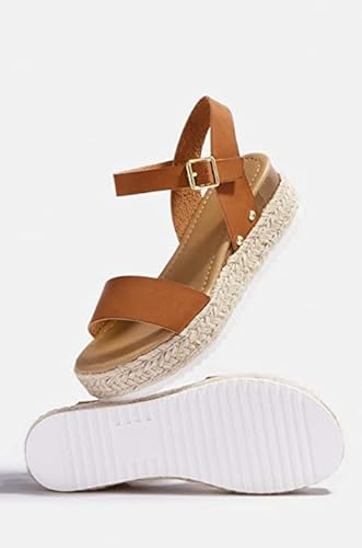 Soda Clip Womens Casual Espadrilles Trim Flatform Studded Wedge (8 M Us, Tan C) #TOP1