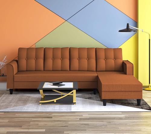 Image of Adorn India Maddox Tufted L Shape 6 Seater Sofa Set RHS (Rust) (3 Year Warranty)