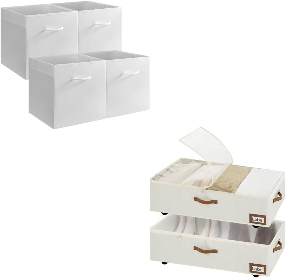 StorageWorks White Storage Cubes with Under Bed Storage with Removable Wheels