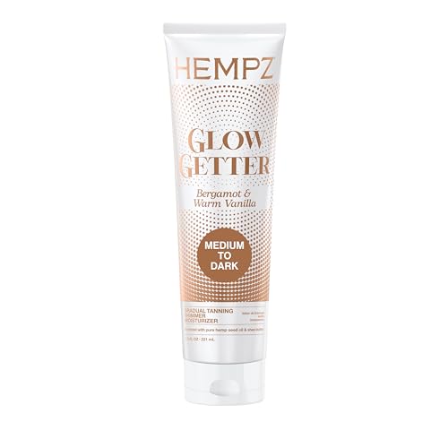 Hempz Glow Getter Gradual Self-Tanning Lotion – Medium to Dark, 7.5 oz | Natural Golden Tan, Summer Glow, Vegan Hydrating Moisturizer for legs, arms and body