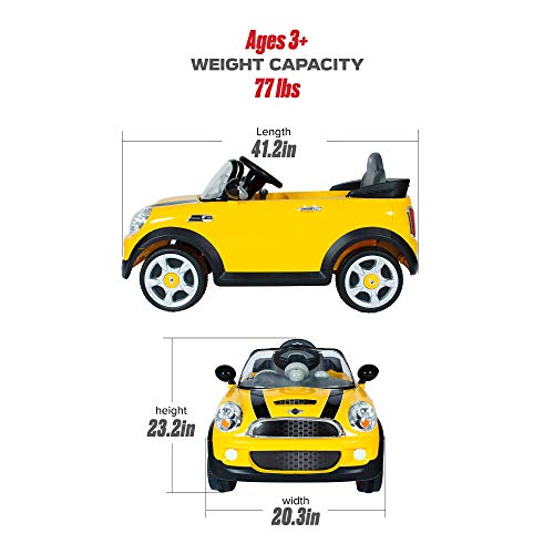 Rollplay 6V Mini Cooper Kid's Ride-On Car - For Boys & Girls Ages 3 & Up - Battery-Powered Ride On Toy - Yellow