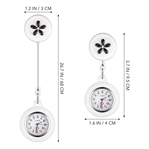 KASTWAVE Retractable Nurse Watches Clip-on Hanging Fob Portable Pocket Watch with Cute Flower Pattern Lapel Watches for Nurses Doctors with Silicone Cover