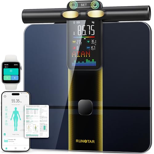 RunStar Smart Scale for Body Weight and Fat Percentage, 8 Electrodes High Precision Body Composition Scale with Set Functions Handle, Body Analyzer Scale Sync App 28 Metrics 400lbs RunStar Smart Scale for Body Weight and Fat Percentage, 8 Electrodes High Precision Body Composition Scale with Set Functions Handle, Body Analyzer Scale Sync App 28 Metrics 400lbs