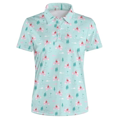 Yfduk Women's Golf Shirt Golf Cart Funny Flamingo Golf Polos