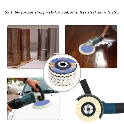 Prvew 5-Pack 4-1/2"X7/8" Wool Felt Flap Discs, 4.5" Buffing Polishing Wheel With 7/8" Arbor For Angle Grinder #TOP5