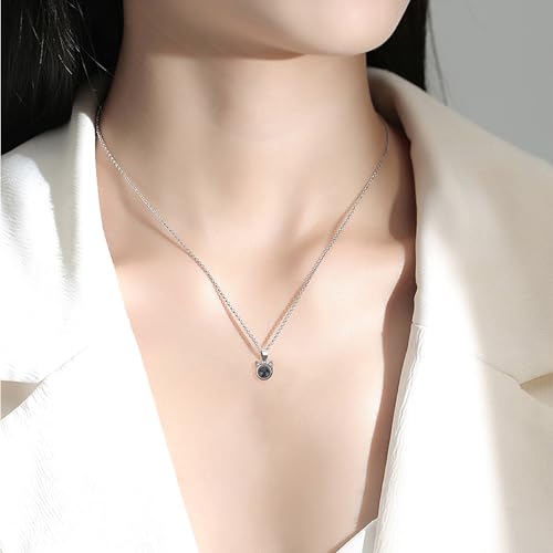 Svyqwmz Personalisierte Katze Anhänger Foto Projektion Halskette Ich liebe dich in 100 Sprachen Halskette Gedenkschmuck für Frauen Männer Familie Freund
