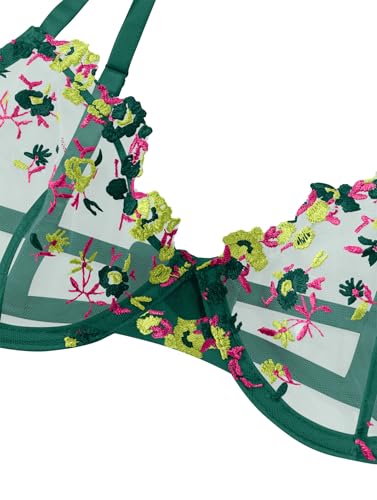 Image of Lilosy Sexy Floral Embroidered Mesh Sheer Underwire Lingerie Set