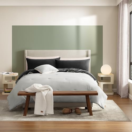 Image of UGG Remina Comforter Set 5 Piece Bed in a Bag with Throw Blanket, Decorative Pillow, Shams, and Reversible Comforter Hypoallergenic Washable Luxury Plush Warm Fluffy Bedding Set, King, Charcoal Grey
