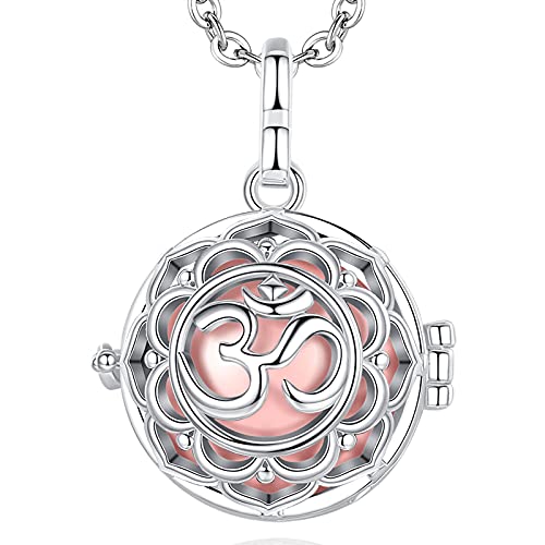 EUDORA Harmony Ball Bola Klangkugel Kette Schwangerschaft Schutzengel Anhänger, Versilbertes Kupfer OM Yoga Kette Klangkugel Mutter Engelsruf Halskette Geschenke für Damen, 114cm + 76cm Cover